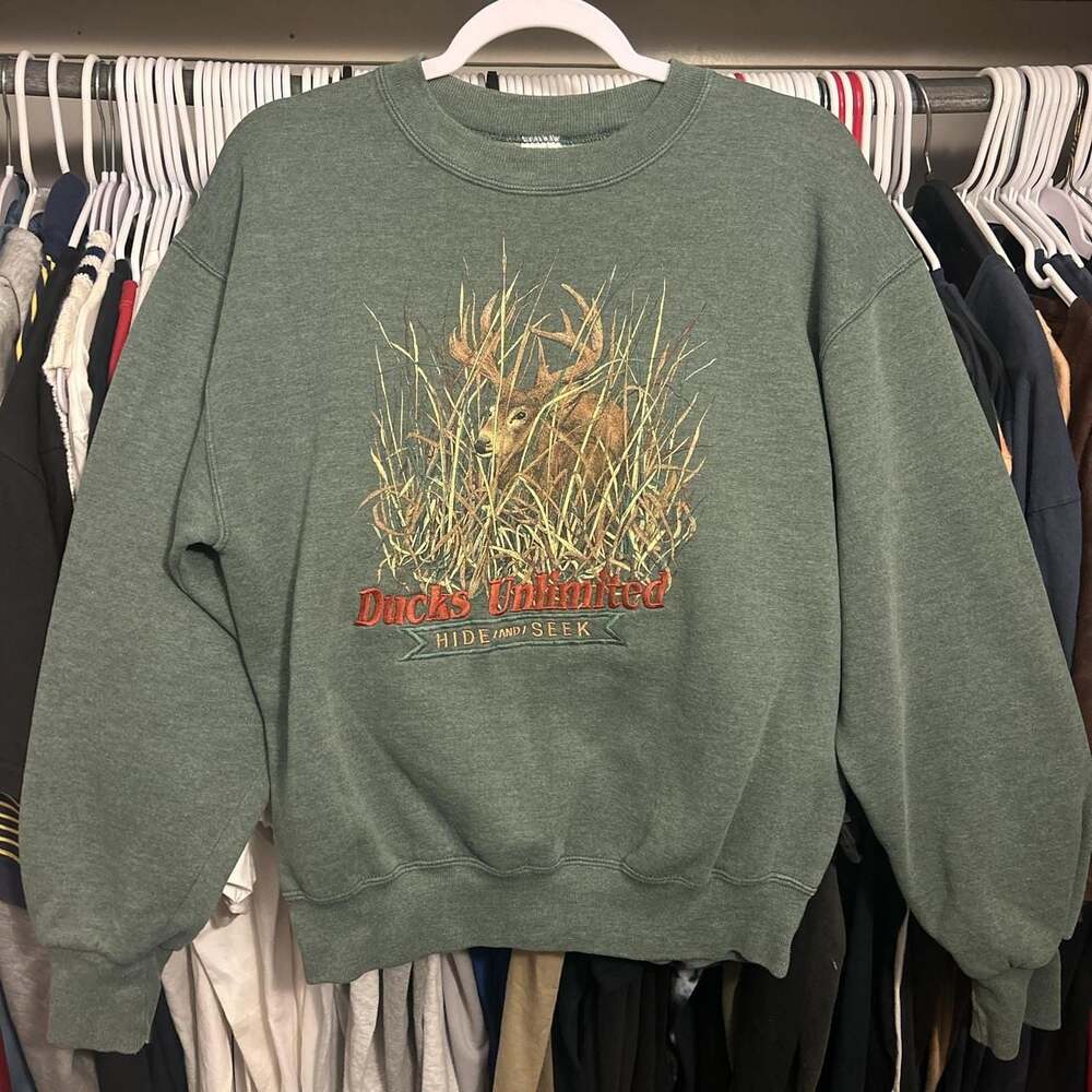 Vintage 90s Ducks Unlimited Hide and Seek Deer Sweatshirt, Jerzees Super Sweats,